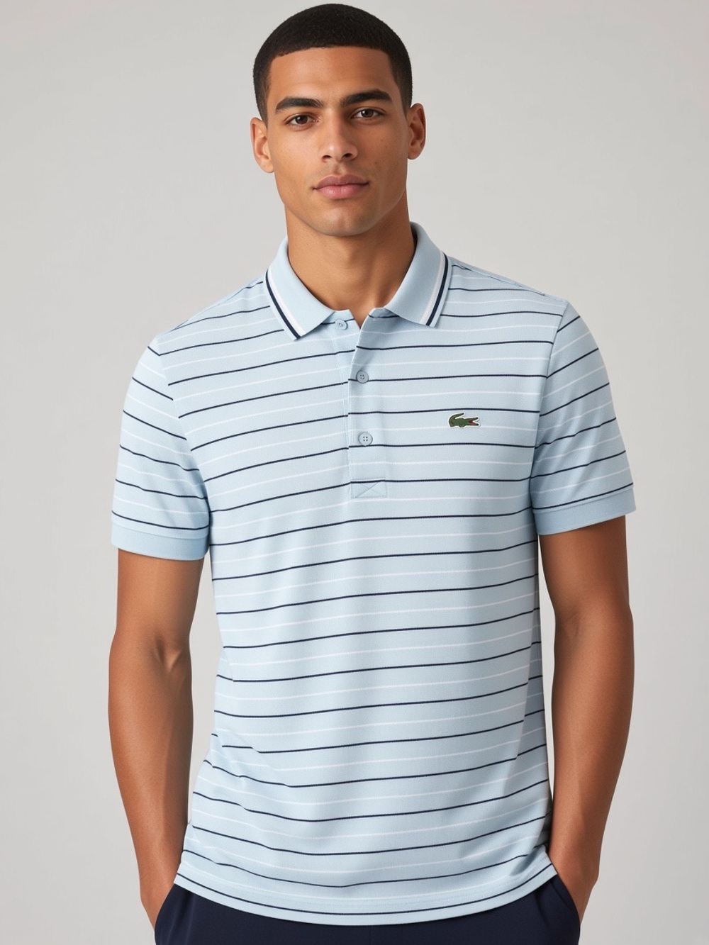Lacoste Light Blue Polo with Navy Stripes